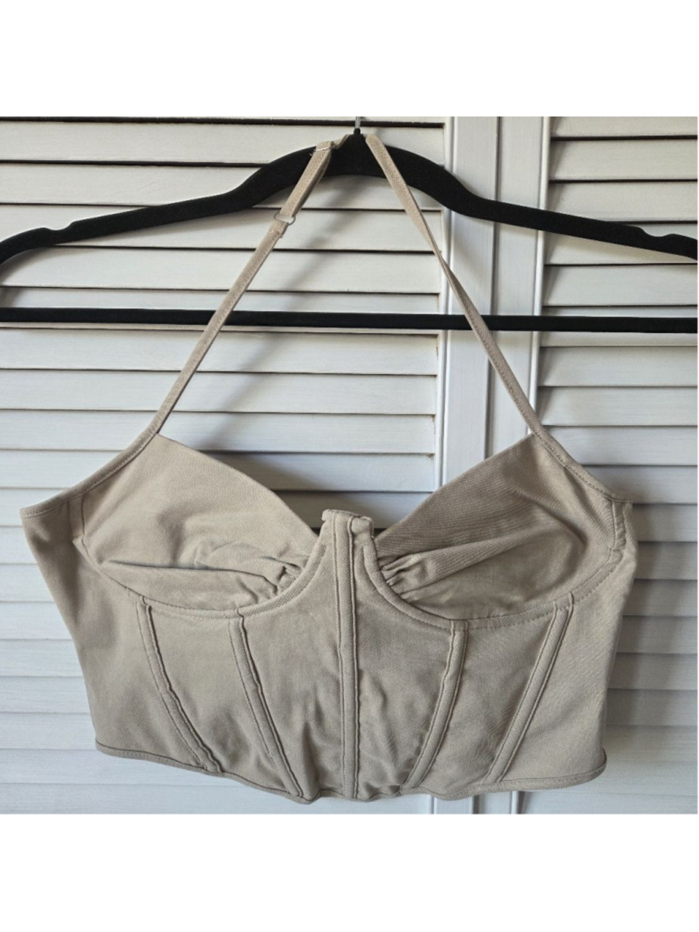 Women's PRETTYLITTLETHING Beige Bustier Stretch Woven Halter Corset Size 6